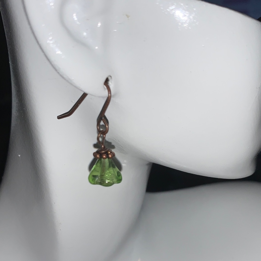 Pulse design Green floral and copper drop Earrings